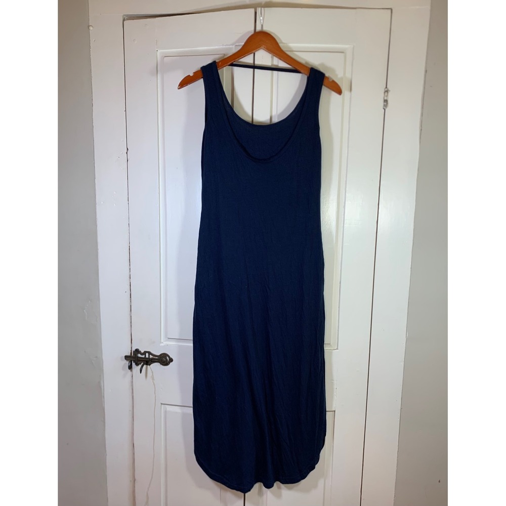 Kindred Bravely Navy Blue Nursing Maternity Midi Dress Pockets Small Petite